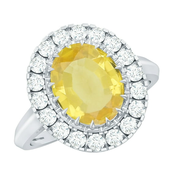 Rosec Jewels Oval Shape Lab Grown Yellow Sapphire Vintage Inspired Ring with Moissanite, 925 Sterling Silver, US 4.00