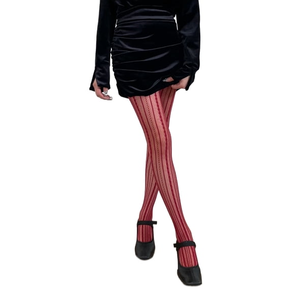 Yokua Elegant Women's High Waist Stripe Pattern Fishnet Tights Sexy Stockings