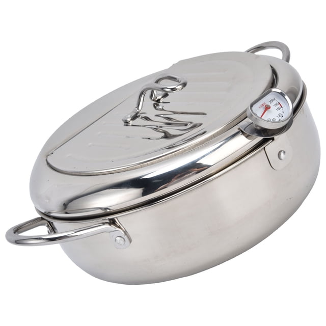 Friteuse Profonde, 304 Acier Inoxydable Poêle avec & Couvercle Haute Température Résistance Antiadhésive Tempura Friteuse Mini Friteuse Portable pour Frites Crevettes Poulet