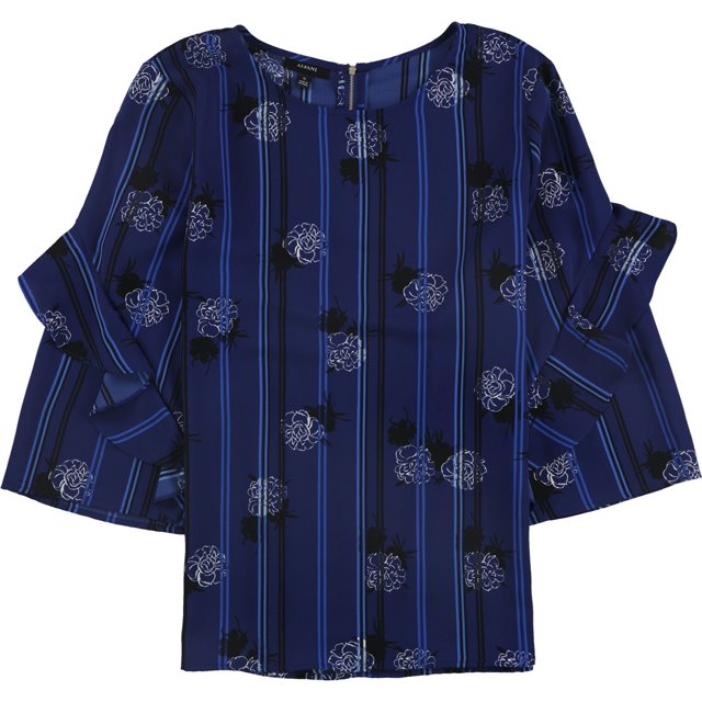 Alfani Blusa con mangas con volantes florales para mujer, azul, pequeña
