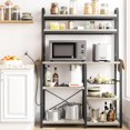 thumbnail image 3 of Bakers Rack with Power Outlet, Coffee Bar with Wire Drawer, Microwave Stand, Kitchen Buffet Table with Large Storage, 6-Tier Kitchen Storage Rack with Hutch for Dining, Living Room, Rustic Grey, 3 of 14