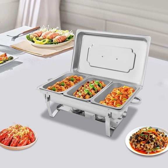 Chafing Dish Buffet Set, Rectangular Catering Chafer Warmer Set, Buffet Dishes Warming Set, Each Compartment Capacity: 2.5L/0.66Gal, 3 Compartments