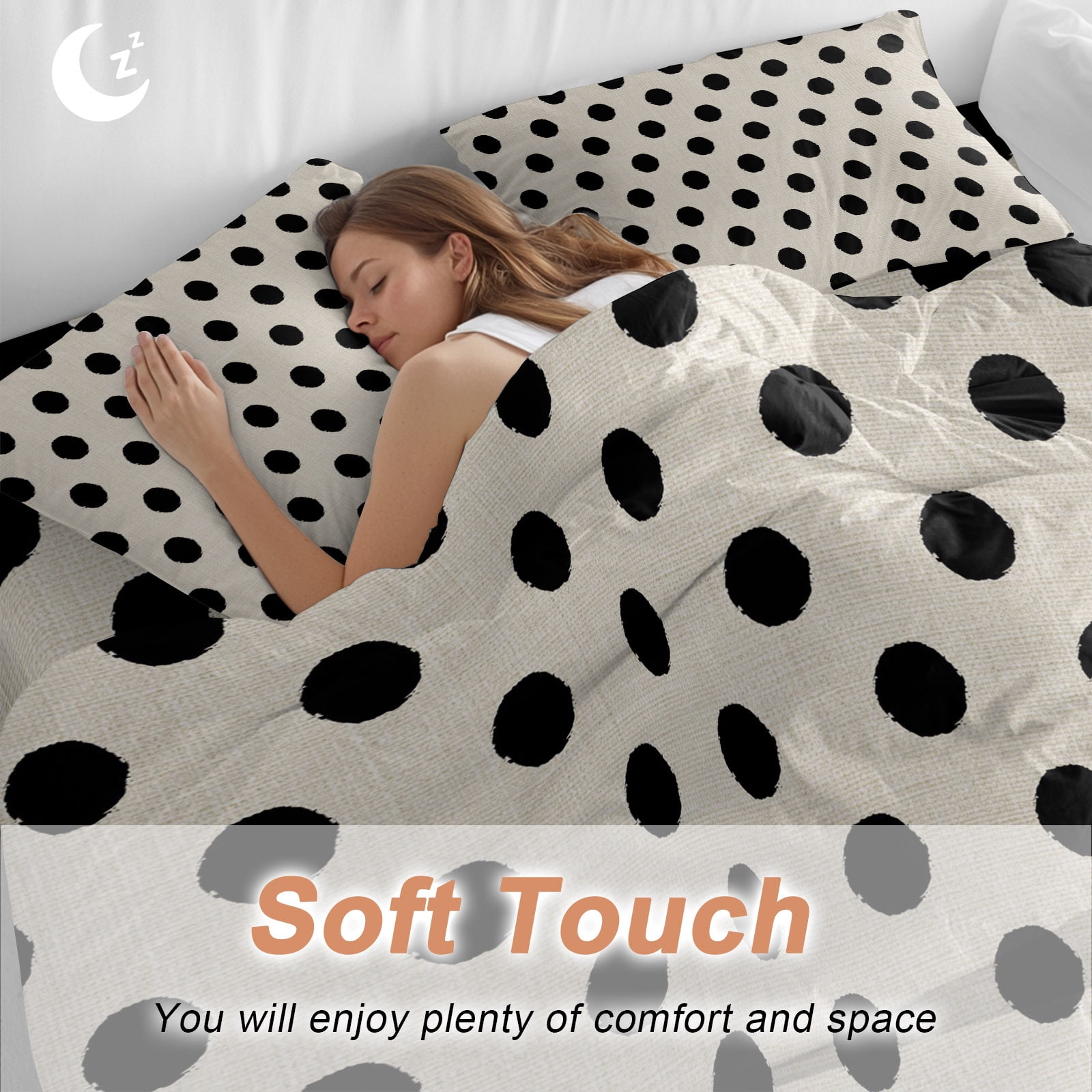 Black White Polka Dots California King Duvet Cover Set, Cute Solid Color Linen 4 Piece Microfiber Bedding Set with Zipper Closure, Bed Sheet and 2 Pillow Shams, Soft Bedding Cover