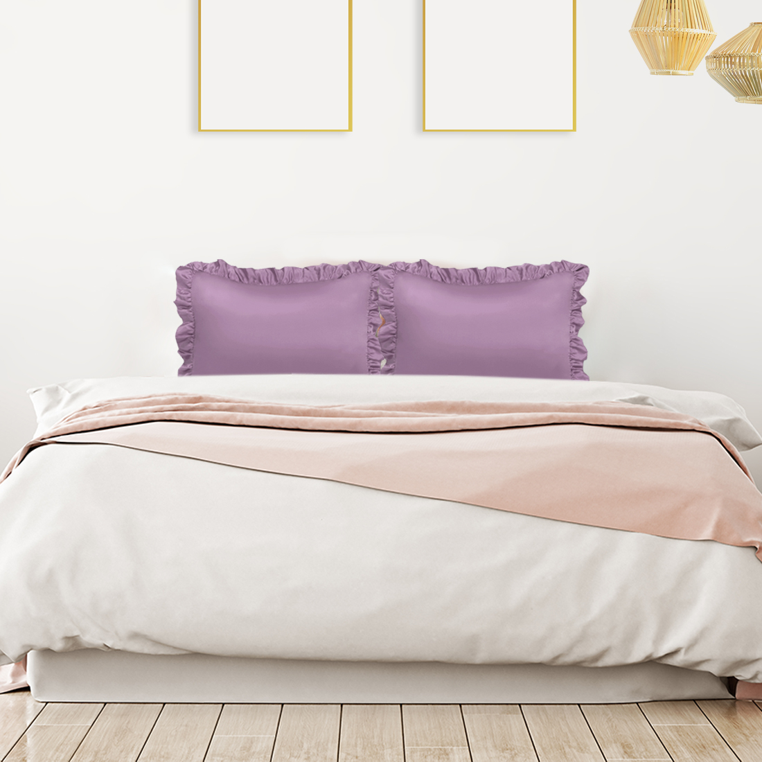 Unique Bargains 4-Piece Satin Ruffled Edge Pillow Shams, Standard, Mauve