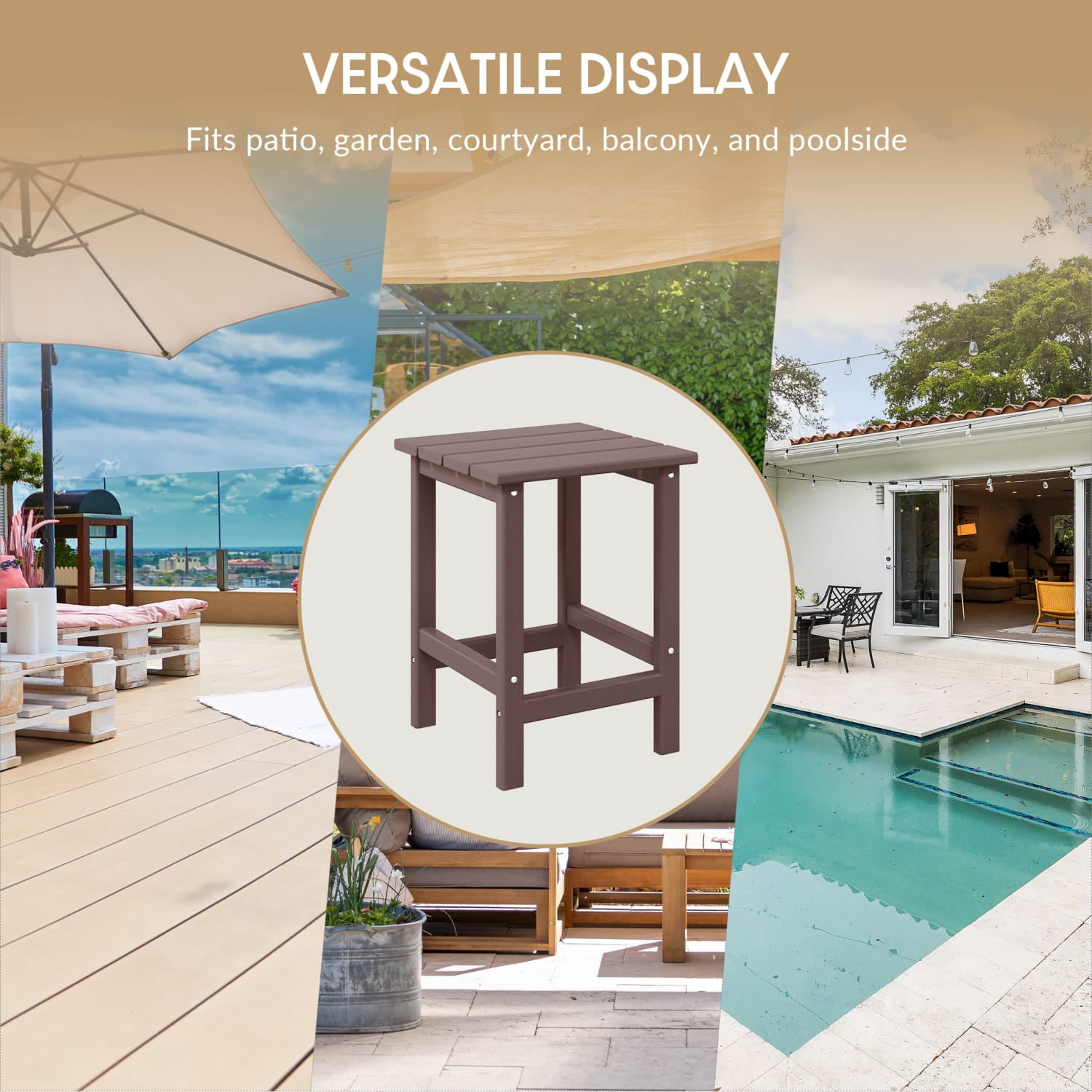 WestinTrends Outdoor Side Table, All Weather Poly Lumber Adirondack Small Patio Table Square End Table for Pool Balcony Deck Porch Lawn Backyard, Dark Brown
