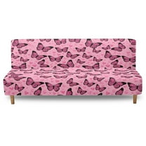 Xoenoiee Pink Butterfly Heart Pattern Futon Cover Armless Couch Cover Sofa Bed Slipcover Without Armrest Soft Fabric Covers Valentine's Day Decor 1-Piece Form Fit Stretch Futon Protector for Kid Pet