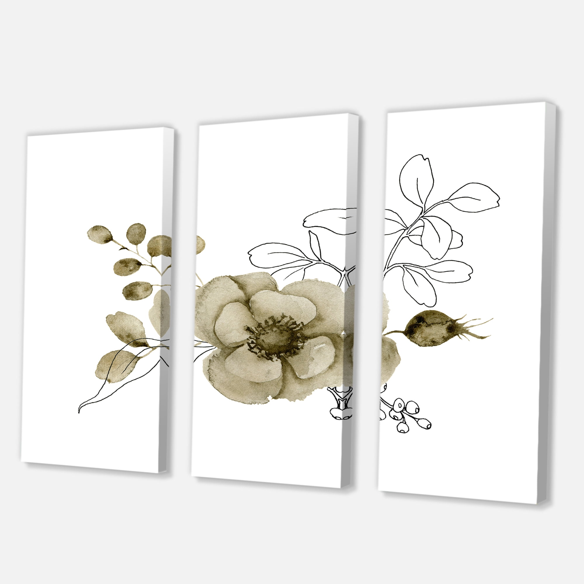 Designart ' Eucalyptus Branches With Anemone Bouquet Flower II ' Traditional Canvas Wall Art Print