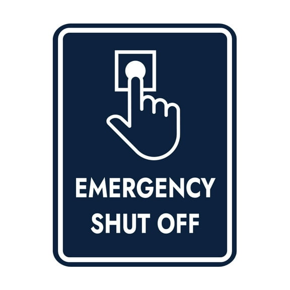 Signs ByLITA Portrait Round Emergency Shut Off Door or Wall Sign Easy Installation | Health And Safety | Building And Danger Sign (Navy Blue / White) - Large