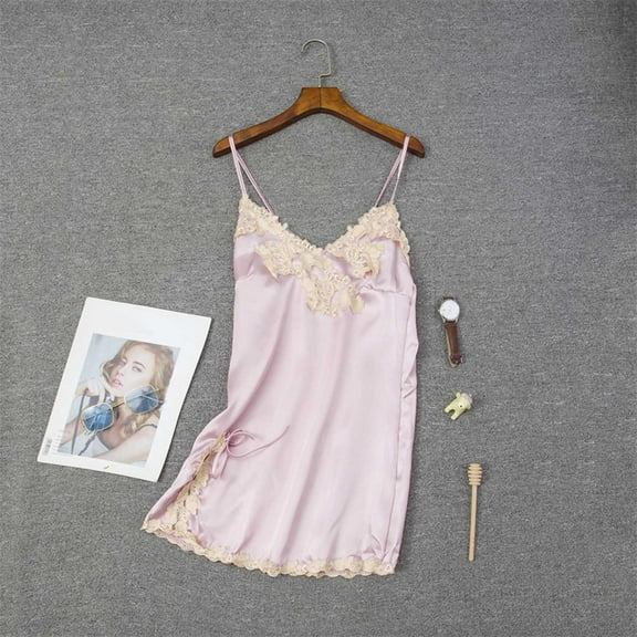 Patlollav Womens Lingerie Silk Satin Solid Lace Up Temptation Babydoll Underwear Sleepwear Camisole Nightdress