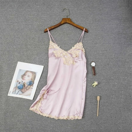Fengqque Women Lingerie Silk Satin Solid Lace Up Temptation Babydoll Underwear Sleepwear Camisole Nightdress