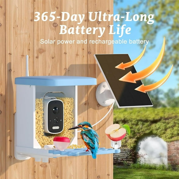 Smart Solar Bird Feeder with Camera, equipped with AI bird recognition, automatically captures high-definition backyard garden birdwatching footage, ideal gift for bird lovers.