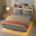 thumbnail image 2 of ModFusion Queen Size Bed Frame with Headboard Storage & LED Lights, Charging Ports, Beige, 2 of 9