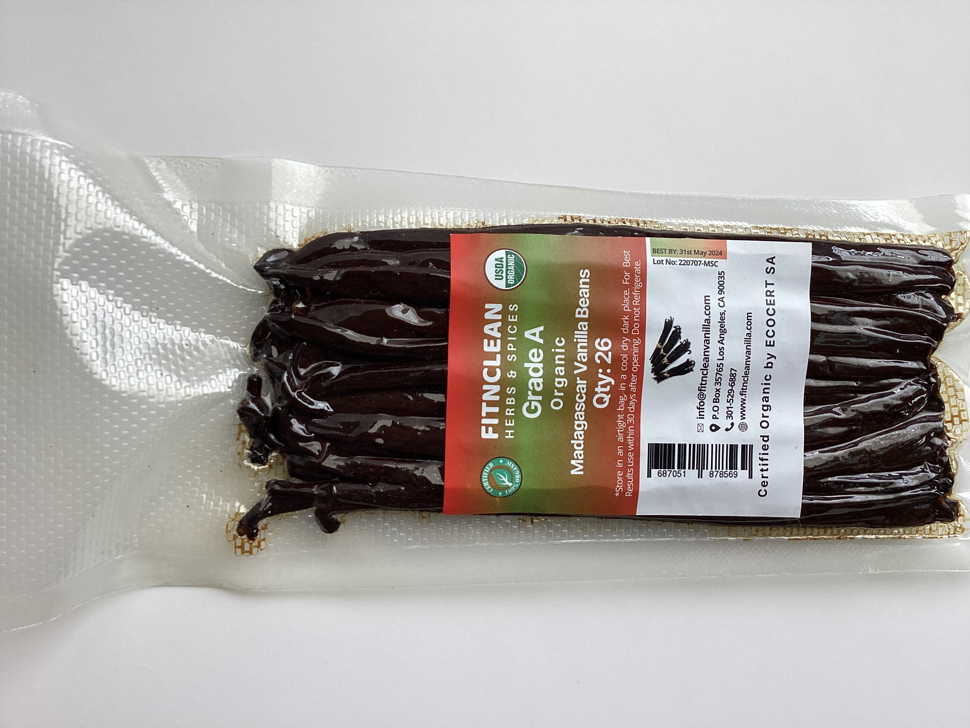 26 Organic Madagascar Vanilla Beans Grade A. Certified USDA Organic. Fresh by FITNCLEAN VANILLA for Extract, Cooking, Brewing, Baking. Bulk Bourbon NON-GMO Whole Gourmet Pods