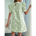thumbnail image 3 of Women'S Floral Puff Short Sleeve Mini Dress High Waist Summer Boho Short Dresses Light Green S, 3 of 5