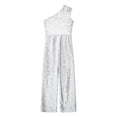 thumbnail image 4 of MSemis Girl's One Shoulder Sleeveless High Waist Knit Casual Long Jumpsuit Straight Pants Silver 6, 4 of 6
