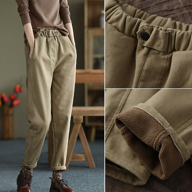 Comfy Pants Cotton And Velvet Thickened Harlan Pants For Womens Autumn And  Winter Western Casual Pants Elastic Waist Fashion Pants Pants Winter Womens