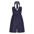 thumbnail image 7 of Women's Strappy Sleeveless Jumpsuit Elastic Waist Rompers Wide Leg Overall With Dual Pockets Lightweight Short Jumpsuits Summer Beach Vacation Clothes Casual Outfit, 7 of 7