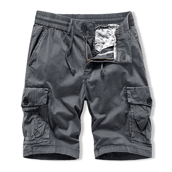 Fnnxeal Mens Cargo Shorts - Cotton Tactical Utility Shorts with Elastic Waistband & Drawstring, Relaxed Fit Multi-Pocket (Dark Gray),Size 2XL