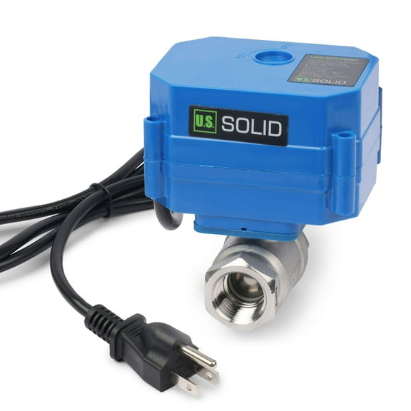U. S. Solid IP65 Motorized Ball Valve with US Plug 1/2 in NPT Full Port Stainless Steel AC 110V 2 Wire Auto Return Wiring Normally Closed Blue Casing