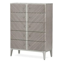 Michael Amini Lanterna Wood Highboy Chest in Silver Mist Finish