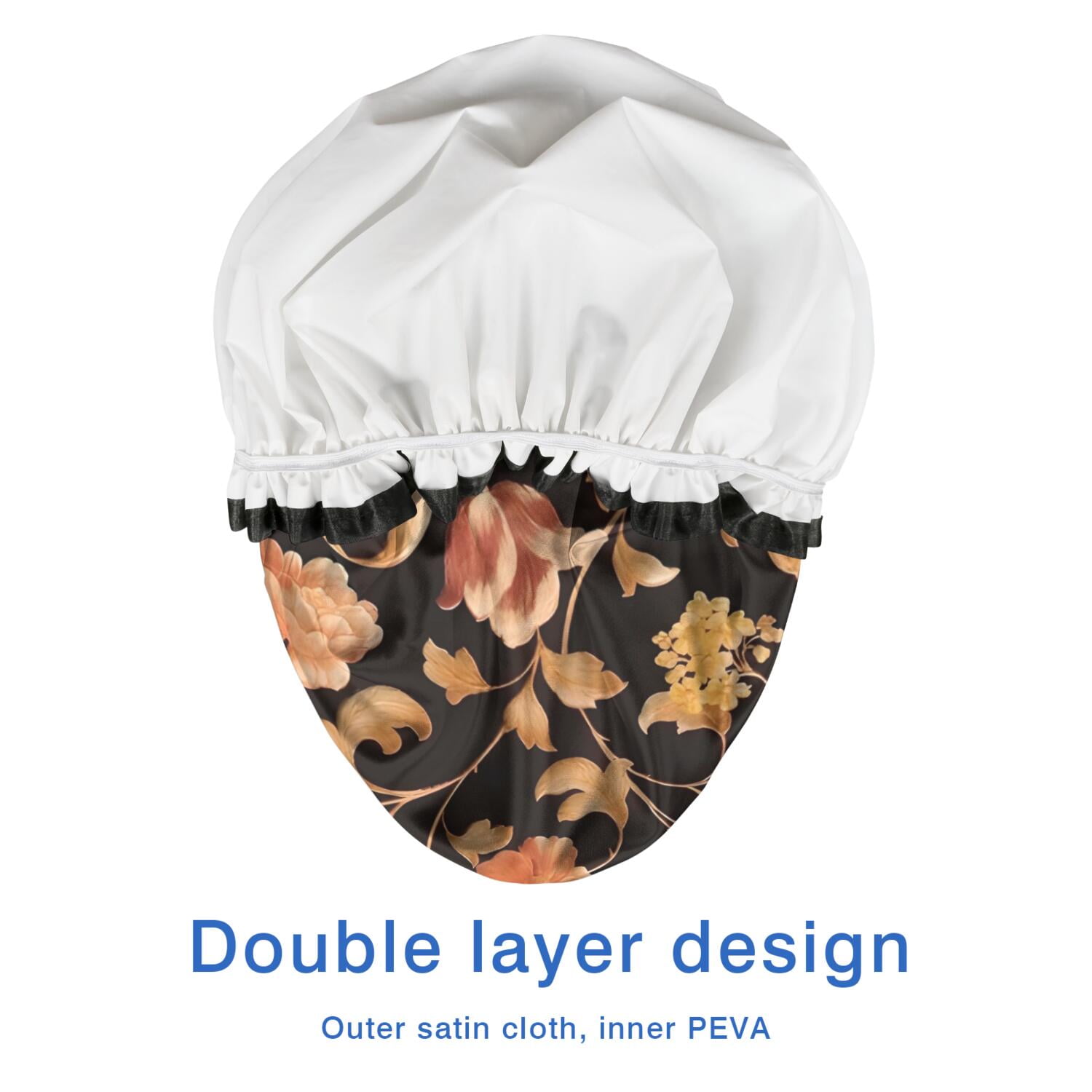 Shower Caps,Pioneer Flower Floral Print Pattern Waterproof Shower Cap for Women 4 Pieces,Double Reusable Hair Cover for Shower PEVA Elastic Stretch Hem