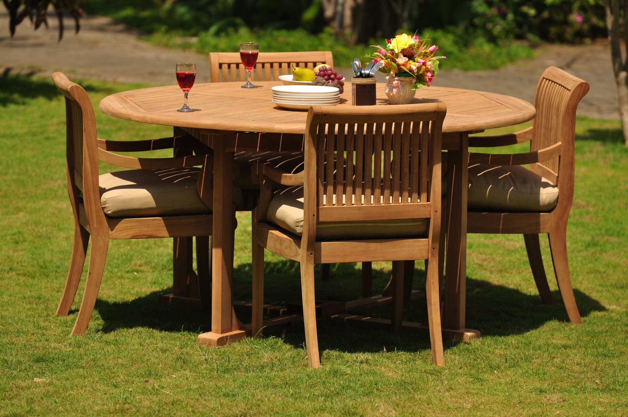 Teak Dining Set 4 Seater 5 Pc 72 Round Table And 4 Giva Arm Chairs 