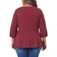 thumbnail image 3 of Blusa de mujer de talla grande Agnes Orinda, con escote en forma de corazón, mangas de codo, fruncido en la parte delantera y peplum, talla 3X, color burdeos, 3 of 6