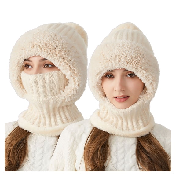 yuwang 3-in-1 Winter Beanie Scarf & Mask Set , Cozy Fleece-Lined Knit Hat with Ear Flaps Windproof Warm Hooded Neck Warmer for Outdoor Cycling