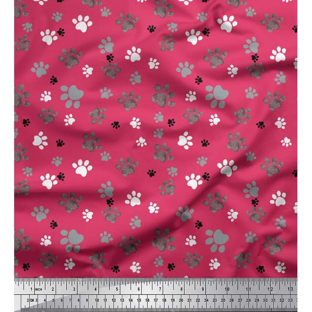 Soimoi Tissu Georgette Poly Rose Tissu Imprimé Patte de Chien 1 Yard 42 Pouces de Large