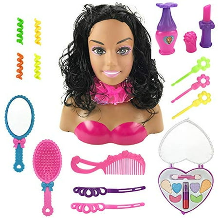 African American Black Styling Doll Head Girls Playset with Beauty and Fashion Accessories