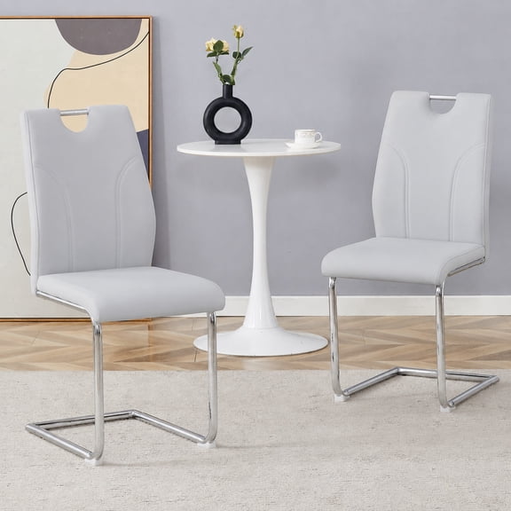 Ciphrias 37.4 Inch Grey Faux Leather Dining Chairs Set of 2 for Dining Room