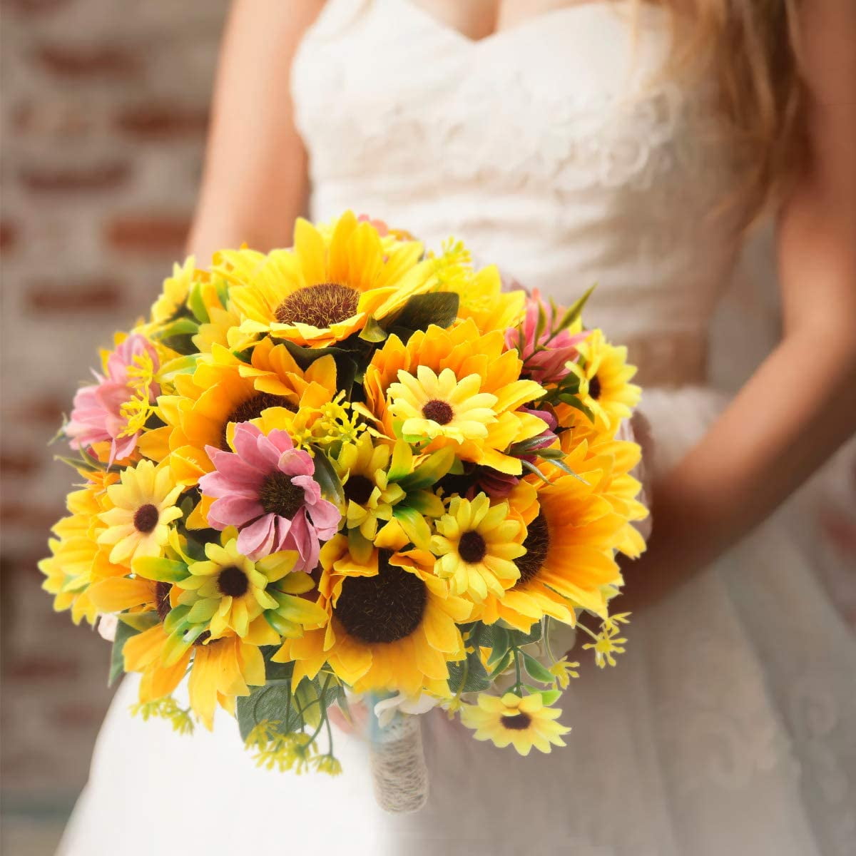 1pc Fake Sunflower Bouquet YELLOW Wedding Party Silk Bridal Flowers Home Decor 