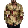 thumbnail image 2 of UVEASISHA Sales Today Button Down Long Sleeve Shirts for Men Vintage Plaid Printed Beach Shirt Regular Fit Casual Spread Collared Dress Shirts 2025 Summer Hawaiian Shirt Khaki L, 2 of 5