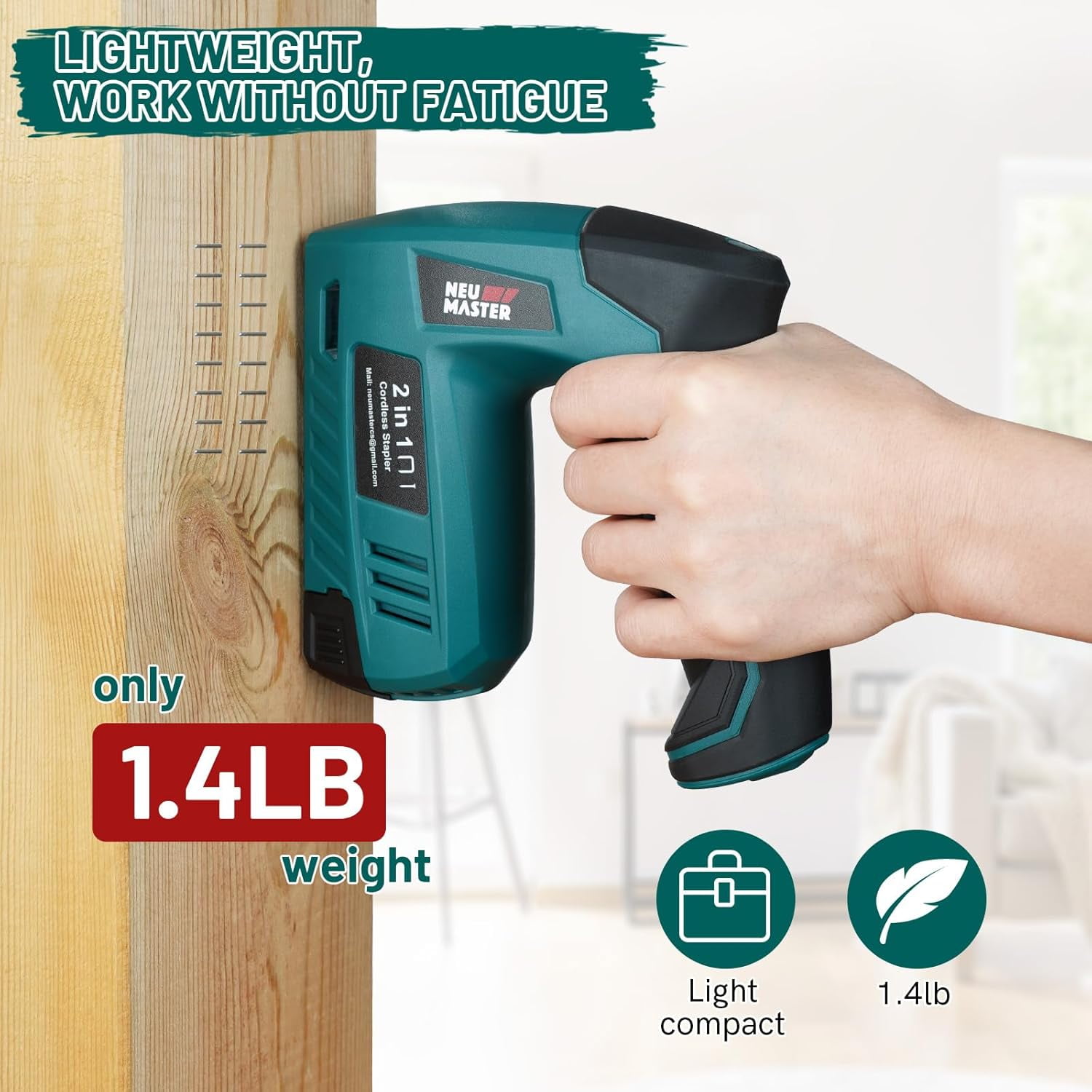 NEU MASTER Electric Staple Gun, 2 in 1 Cordless Staple Gun/Brad Nailer, 4V Electric Stapler with 2000 Staples & Nails, Cable Staple Gun with USB Charger for Wood, Upholstery, Carpentry, Crafts, DIY