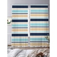 thumbnail image 3 of Khaki Striped Sheer Curtains 84 Inch Length 2 Panels Set Window Treatments, Navy Blue Farmhouse Stripes Modern Abstract Art Rod Pocket Semi Curtains for Living Room/Bedroom/Kitchen, 104"W x 84"L, 3 of 7