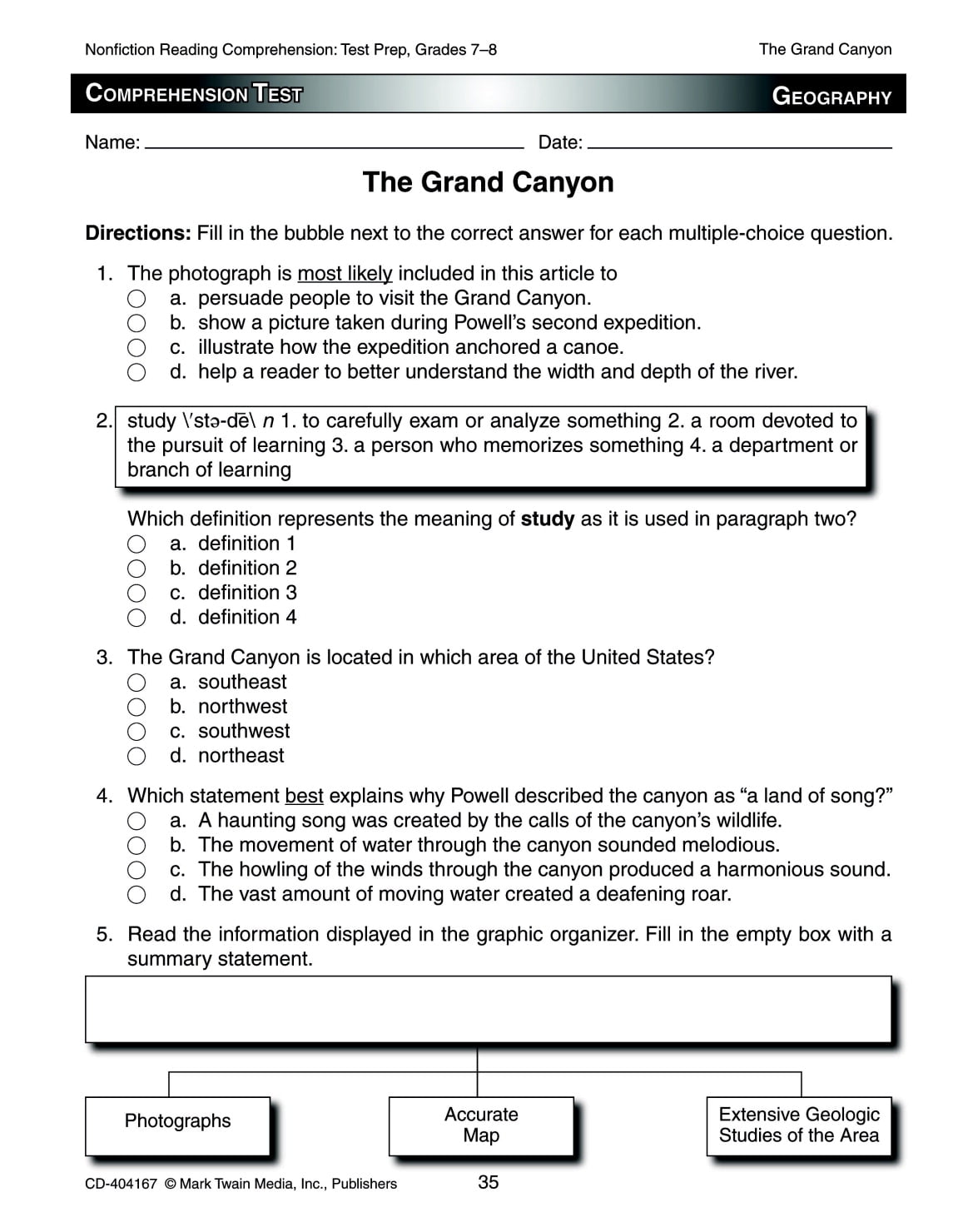 Mark Twain Resource Book, Nonfiction Reading Comprehension, Grades 5 to 6