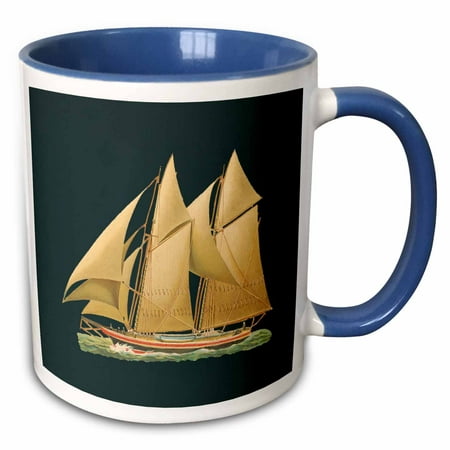 3dRose Sailboat on the Water with Tan Sails Raised in the Wind - Two Tone Blue Mug, (Best Blue Water Sailboat For The Money)