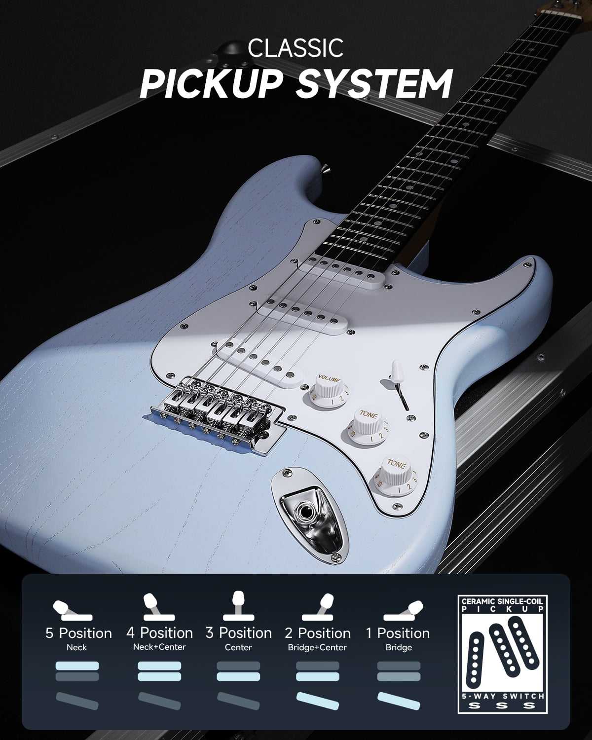 Donner 39" Full Size Electric Guitar with Amp, Solid Wood Beginner Starter Kit, Blue