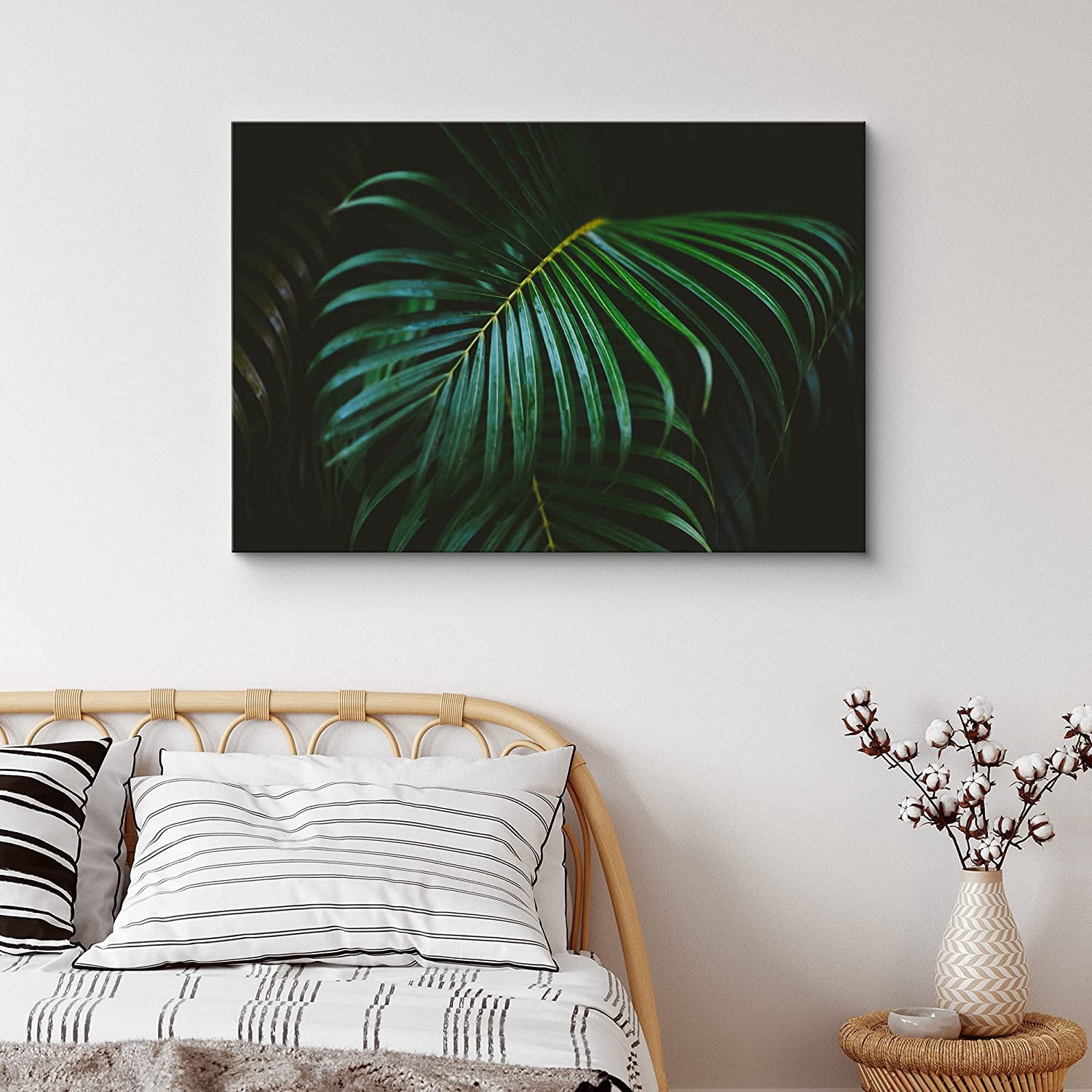 PixonSign Canvas Print Wall Art Jungle Palm Leaves on Black Background ...
