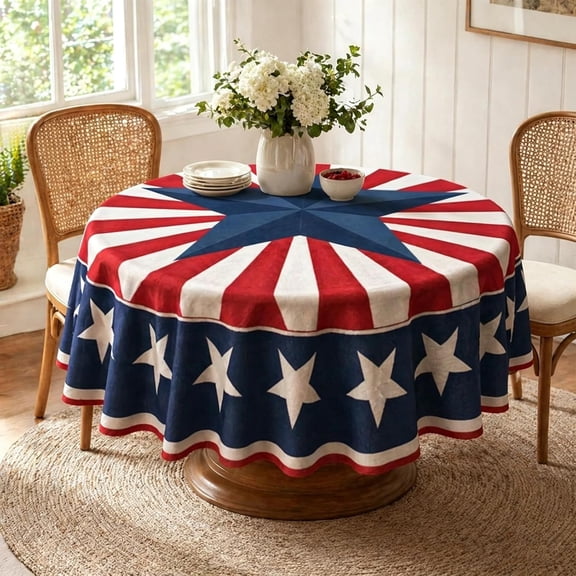70IN Patriotic Star Round Tablecloth, 4th of July American Independence Day Round Tablecloth, Americana Party Table Cover for 4th of July, Memorial Day, Labor Day(xw)