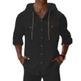 thumbnail image 3 of Horkkom Mens Button Down Shirt Long Sleeve Solid Color Linen Shirts Summer Breathable Casual Shirts with Pockets Hood XXL, 3 of 10