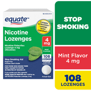 Equate Nicotine Polacrilex Lozenge 4 mg, Mint Flavor, Stop Smoking Aid, 108 Count, Compare to Nicorette® Lozenge Active Ingredient