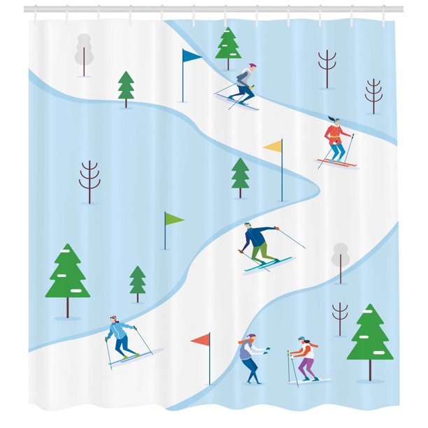 Ski Pattern Shower Curtain, Digital Design Winter Sports Track Motif