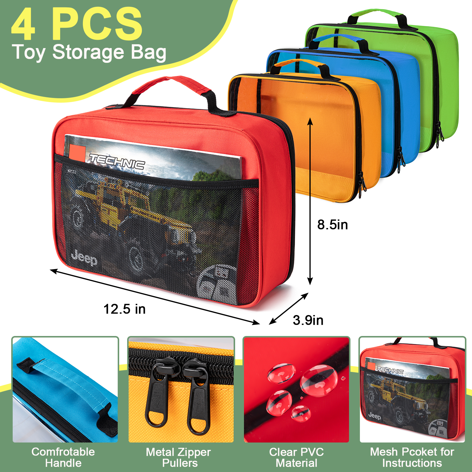 4 PCS Toy Storage Bags, Classic Bricks Building Set Storage Bag, Travel Case for Building Toys, Puzzles