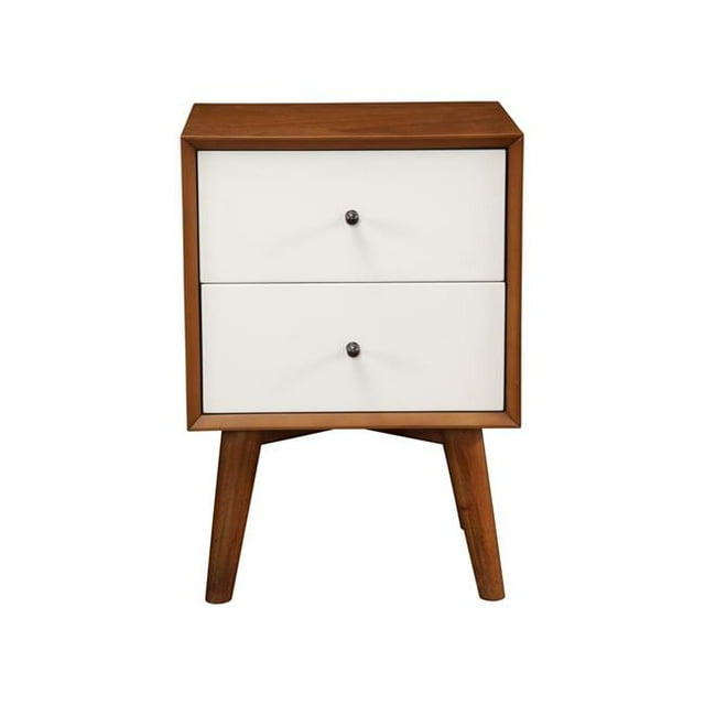Alpine Furniture Flynn Table de Nuit Moderne Mi-Siècle à 2 Tiroirs, Gland et Blanc