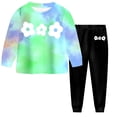thumbnail image 2 of 2-3 Years Child Little Girls Clothes Set Ribbed Cotton Shirt Tops Plaid Long Pants 2pcs Kids Toddlers Outfits Tie Dye Long Sleeved Pants Girls Green Tracksuit, 2 of 6