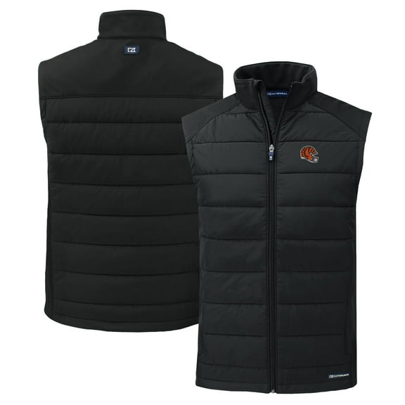 Men's Cutter & Buck Black Cincinnati Bengals Helmet Evoke Hybrid Eco Softshell Recycled Full-Zip Vest
