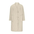 thumbnail image 5 of Lovskoo 2024 Womens Winter Coats Quilted Jacket Long Sleeve Large Loose Stand Collar Solid Medium Long Pocket Lightweight Cotton Padded Coat Beige, 5 of 8