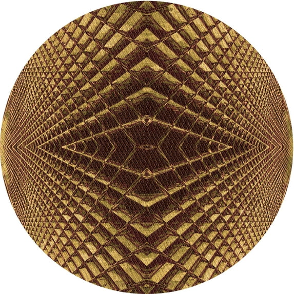 Ahgly Company Indoor Round Patterned Orange Gold Area Rugs, 8' Round