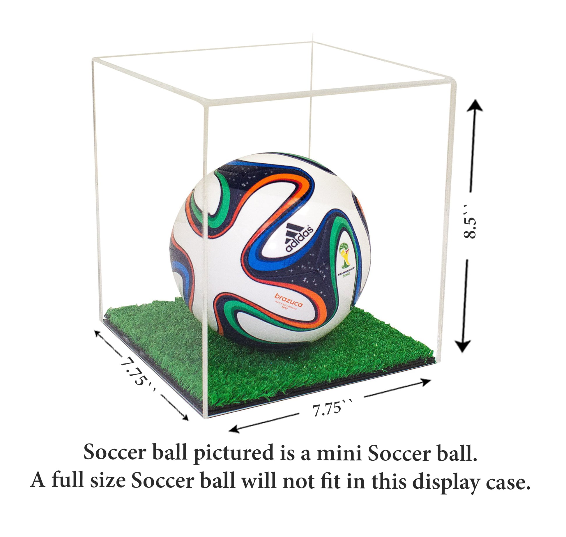 Clear Acrylic MINI - Miniature (not full size) Soccer Ball Display Case  with Turf Bottom (A015-CTB) 